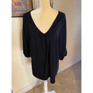 Elle Plunging V-Neck Kimono Sleeve Black Top,